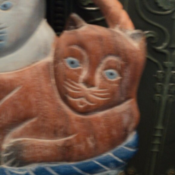 vintage folk art basket of cats wood wall art - Picture 2 of 7